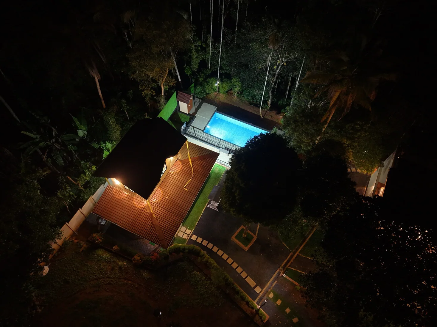 Aerial night view of the swimming pool